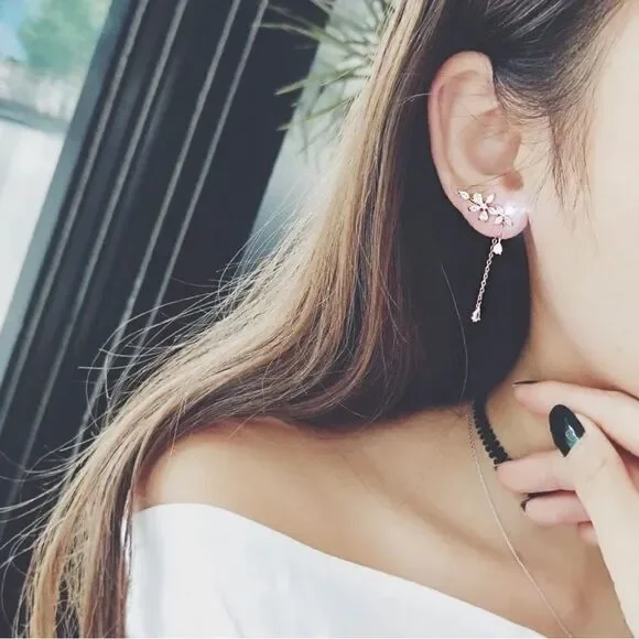 Solid Sterling Silver & Zircon Dangle Earrings - Picture 2 of 2